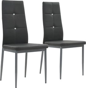 Zestaw 2 szarych krzeseł do jadalni z imitacji skóry z dekoracyjnymi kryształami