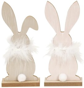 Stojący drewniany zajączek FLUFFY BUNNY 19 cm - różne warianty
