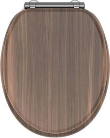 Deska WC MDF FSC imitacja orzecha z hamulcem opadania i metalowymi zawiasami grafit szczotkowany, odpinana