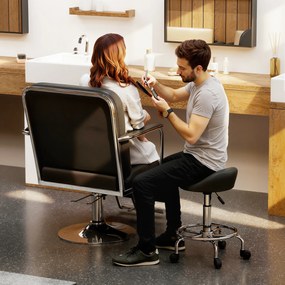 HOMCOM Obrotowy Taboret z Regulacją Wysokości z Oparciem, 59-75 cm, Obrotowy 360°, Czarny