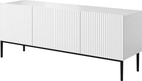 Szafka RTV Nicole 150 cm na metalowych nogach z szufladą - biały mat / czarne nóżki