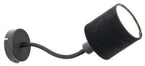 Lampa ścienna czarna z kloszem czarnym przełącznikiem i elastycznym ramieniem - Merwe Nowoczesny Oswietlenie wewnetrzne