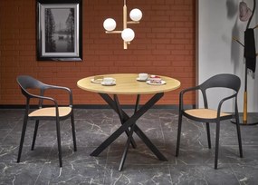 Stół okrągły Stockholm 100 cm loftowy – blat MDF / spiek marmur, metalowe nogi czarne
