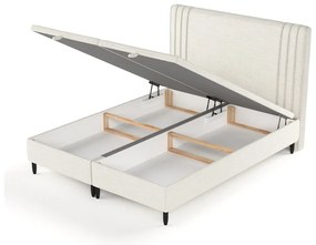 Beżowe tapicerowane łóżko dwuosobowe ze schowkiem 160x200 cm Musca – Maison de Rêve