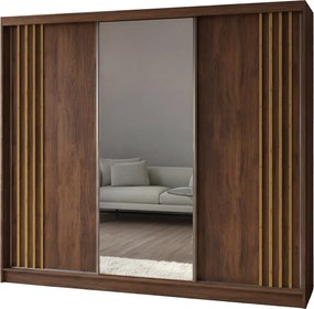 Szafa Przesuwna NELVIA 240 cm z Lustrem Szafa Trzydrzwiowa z Szufladami Orzech