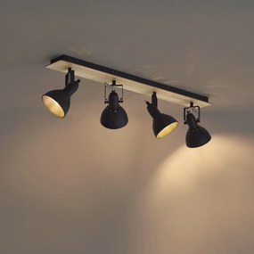 Czarny reflektor sufitowy z drewnem, 4-punktowy, obrotowy i przechylny - Jakub