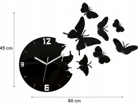 Zegar ścienny nowoczesny do salonu lub sypialni akrylowy czarny z motylami
