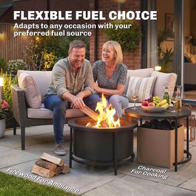 Outsunny Palenisko 66 x 63 x 41 cm Okrągłe miejsce na ognisko z rusztem, pogrzebaczem, pokrywą, stojakiem, czarne | Aosom PL