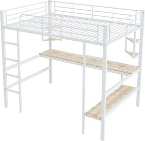 Łóżko antresolowe dla dorosłych 140x200 cm z biurkiem i półką do przechowywania, białe – bez materaca