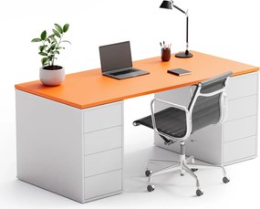 Biurko z przestrzenią do przechowywania BLOCK B03, 180x80 cm, biały/pomarańczowy