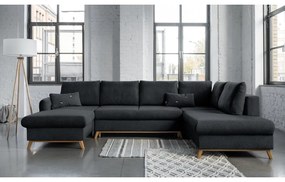 Ciemnoszara rozkładana sofa w kształcie litery "U" Miuform Scandic Lagom, prawostronna