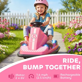 AIYAPLAY Autoscooter dla dzieci, obracany o 360 stopni, kierownica, światła LED, funkcja muzyczna, 3–8 lat, różowy
