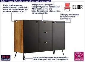 Komoda z szufladami w stylu industrialnym dąb craft + czarny Corina 5X