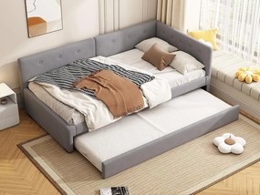 Łóżko tapicerowane welurowe 90x200cm + łóżko wysuwane 90x190cm - Szare