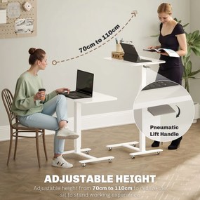 HOMCOM Biurko stojące z regulowaną wysokością na 4 kółkach w kształcie litery C, Białe, 65 cm x 48 cm x 70-110 cm