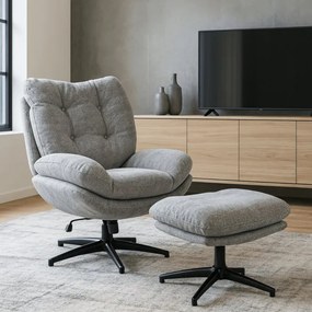 Fotel Wypoczynkowy Obrotowy FREMONT z Podnóżkiem Szary Nowoczesny