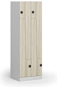 Metalowa szafka ubraniowa S1 Z, 4-drzwiowa, 1850 x 600 x 500 mm, zamek RFID, drzwi laminowane, dąb naturalny