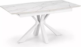 Stół Vivald rozkładany 160–200 cm – biały marmur spiek MDF, stalowa krzyżowa podstawa, elegancki stół do jadalni i salonu