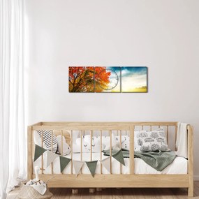 Obraz skąpanego w słońcu krajobrazu (z zegarem) (90x30 cm)