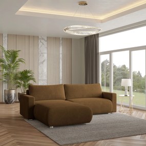 Masseno Narożnik TURIN z funkcją spania i pojemnikiem na pościel Narozniki L, Rozkładana sofa - Brąz, NOW OR NEVER 56