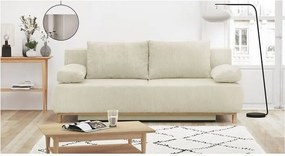 Kanapa Rozkładana 3-osobowa MIKA Aksamit w Pasy Beżowy z Pojemnikiem