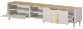 Szafka RTV Amilio 220 cm z szufladą na nóżkach - kaszmir / dąb olejowany / uchwyty dąb jasny