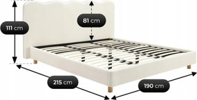 Łóżko Tapicerowane 180x200 cm IZMIR ze Stelażem Dwuosobowe Boucle Kremowe