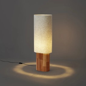 Lampa podłogowa Japandi drewniana z lnianym abażurem 90 cm - Lamel