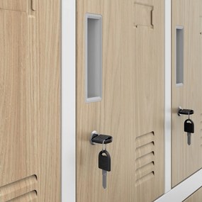 Szafa BHP 20-skrytkowa 136x45x172 cm Eco Design Robert, biały/dąb sonoma