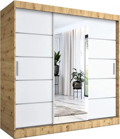 Szafa Przesuwna Biały 200 Cm Dąb Artisan + K3-R96