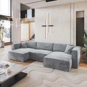 Masseno Narożnik SARMO z funkcją spania i pojemnikiem na pościel Narozniki U, Rozkładana sofa - Jasnoszary, MONOLITH 84