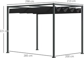 Outsunny Pergola dla ogrodu 281x193 cm, czarne i szare pergola metalowa z przesuwanym dachem | Aosom PL
