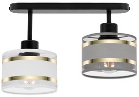 Lampa sufitowa czarna dwupunktowy spot z szaro-białymi abażurami T-330
