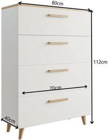 Biała komoda 80 cm z 4 szufladami - Asva