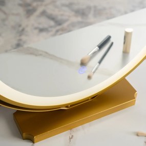 Toaletka z Lustrem ASHLEY z Oświetleniem LED i Pufą Szara/Złota Kosmetyczna Nowoczesna Glamour