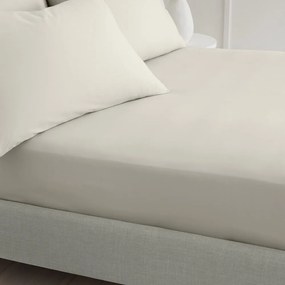 Beżowe prześcieradło z perkalu bawełnianego z gumką 185x200 cm Cotton Percale – Bianca
