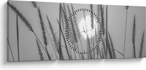 Obraz - Łąka o zachodzie słońca (z zegarem) (90x30 cm)