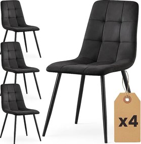 4x Welurowe krzesło tapicerowane pikowane Czarne NERO Czarne nogi