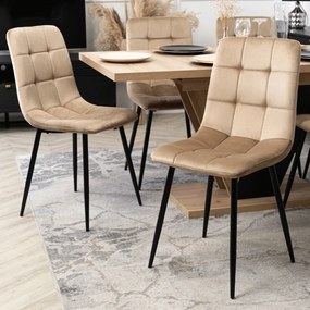 Zestaw Stół Prostokątny Rozkładany CLARK 120-160 cm Dąb Artisan/Czarny i 4 Krzesła Tapicerowane PERU Beżowe Welurowe