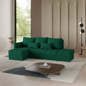 Masseno Narożnik LUMARI z funkcją spania i pojemnikiem na pościel Narozniki L, Rozkładana sofa - Butelkowa zieleń, KRONOS 19