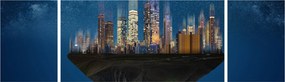 Obraz - Wielkie miasto unoszące się w kosmosie (170x50 cm)