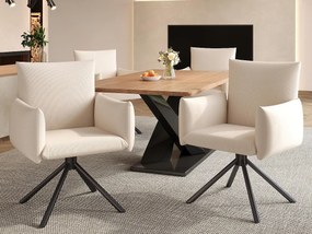 Komplet 4 foteli tapicerowanych - Obracane o 360° - z 4 metalowymi nogami - Len - Beżowy