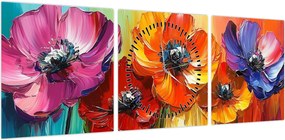 Obraz - Pięć kolorowych kwiatów (z zegarem) (90x30 cm)