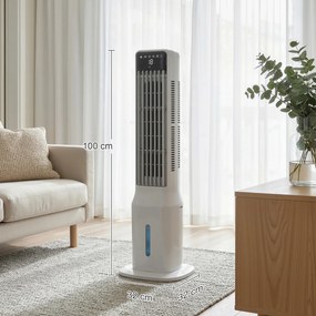 HOMCOM Przenośny klimatyzator, 3-w-1 klimatyzator parowy z 9-litrowym zbiornikiem na wodę, oscylacja 48°, 3 prędkości, 3 tryby, biały | Aosom PL