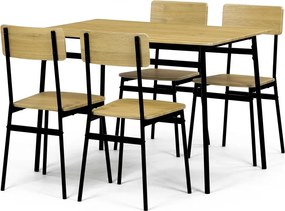 Zestaw jadalniany Industrial z 4 krzesłami, 110 x 70 x 76 cm, dąb dziki