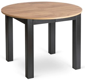 Zestaw Stół Okrągły Rozkładany HARRY 102-142 cm Dąb Craft/Czarny i 6 Krzeseł Tapicerowanych ROBIN 2 Czarnych Nowoczesnych