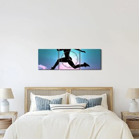 Obraz skaczącej sylwetki kobiety (z zegarem) (90x30 cm)