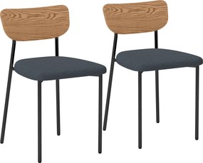 HOMCOM Zestaw 2 krzeseł do jadalni, Wygląd lnu, Design bez podłokietników, Metalowe nogi, Szare