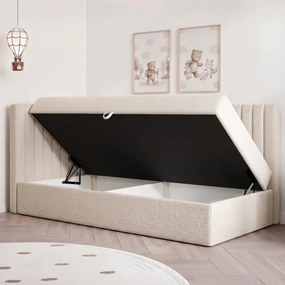 Łóżko Tapicerowane 90x200 cm NIVO Młodzieżowe Lewostronne Kremowe Boucle Skandynawskie