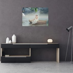 Obraz na szkle - Kobieta na łodzi (70x50 cm)